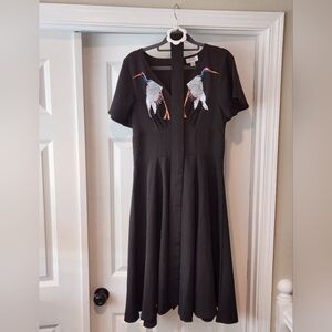 Gorgeous Unique Vintage Fit And Flare With Embroidered Crane Detail (Medium)